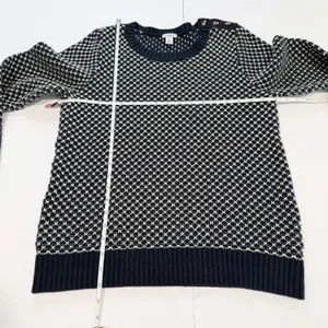 LL Bean Navy Blue White Crew Neck Pullover Cotton Button‎ Detail Sweater MEDIUM thumbnail 7