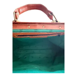 Vintage Brown Leather Frame Satchel Doctor Bag Braided Work Tote Shoulder Bag thumbnail 13