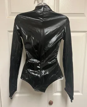 UNBRANDED Black PVC Leather Wet Look Bodysuit thumbnail 5