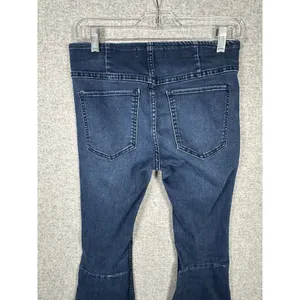 Free‎ People Jeans 27 Womens Blue Pull On Flare Stretch Denim Rough Hem Hippie thumbnail 7