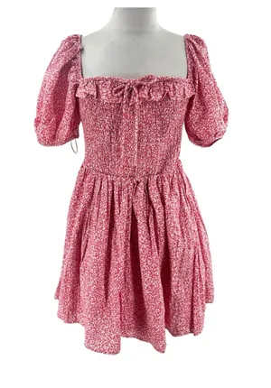 Abercrombie & Fitch‎ cotton floral puff sleeve dress sz L thumbnail 1