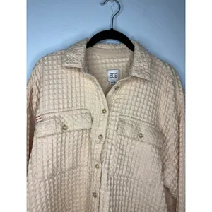 BDG Stanley Waffle Button Down Shirt Jacket XS Oversized Cream Shacket thumbnail 2