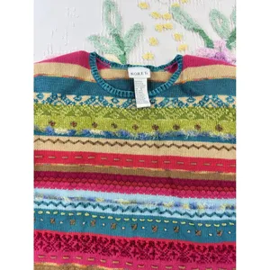 Koret Womens XL Multi-Color Striped Fair‎ Isle Eyelash Texture Knit Sweater thumbnail 6
