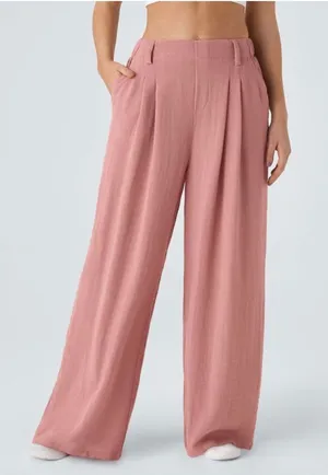 Halara XS High Waisted Pocket Wide Leg Flowy Solid Palazzo Casual Linen Pants thumbnail 1