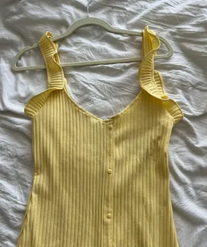 ZARA Butter Yellow Ruffle Sleeve Midi Dress thumbnail 2