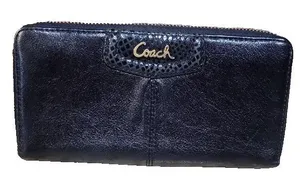 Coach Ashley Leather Wallet Accordion 3 Side Zip Black Wristlet thumbnail 1
