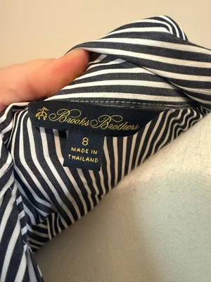 Brooks Brothers | Dark Blue and White Striped Tie-Waist Shirt Dress size 8 thumbnail 6