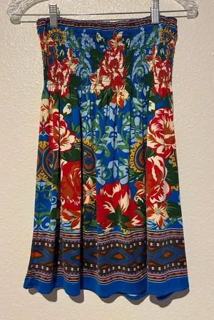 Forever 21 Size Medium Vibrant Multicolor Floral Smocked Strapless Mini Dress thumbnail 1