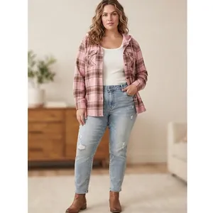 NEW SO Hooded Flannel Shirt Pink Brown Plaid NEW Plus 3X long sleeve button fron thumbnail 2