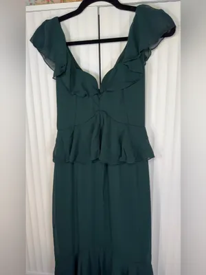 Show Me Your Mumu Reese Ruffle Emerald Green Satin Midi Dress XXS NWT thumbnail 5
