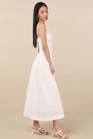Zahrah Lulus White Eyelet Embroidered Button-Front Midi Dress thumbnail 3