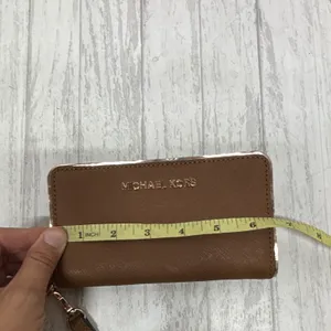 Michael Kors Brown Zip-Around Wristlet Wallet w/ Logo, Wrist Strap, Card Slots thumbnail 7
