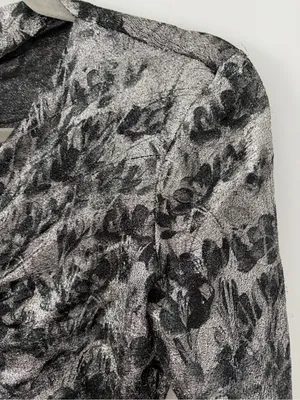 Isabel Marant Diego Floral Ruched Print Stretch Silk Blend Silver Black Top 36 thumbnail 4