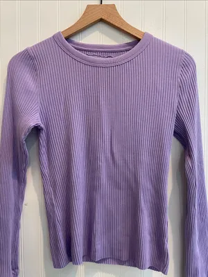 AERIE Fireside Long Sleeve Crew Neck Ribbed Tee in Lavender Purple Fog Size S thumbnail 5