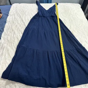 Steve Madden Navy Tiered Maxi Dress Size M Coastal Resort Vacation Casual Beach thumbnail 11