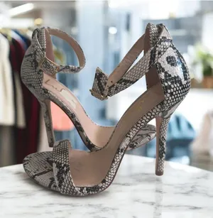 LULUS White Black Snake Print Ankle Strap Sandals Heels Size 5.5 thumbnail 1