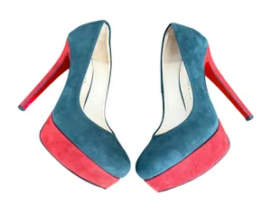 Vicino Teal and Red Suede Platform Pumps Round‎ Toe Stiletto Heels Size 37 thumbnail 1