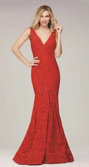 Jovani Red Lace Mermaid Gown Size 0 33050BG thumbnail 1