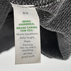 Aerie Lace Ribbon Bow Sweatshirt Charcoal Gray Oversized Keyhole Back Medium thumbnail 9