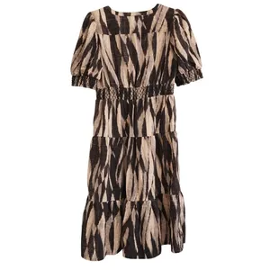 Democracy Women's Petite‎ Ikat Print Tiered Midi Dress Smocked Waist Summer thumbnail 9