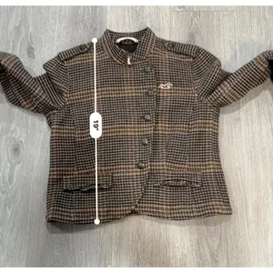 Hollister Brown Houndstooth Plaid Wool Blend Military Blazer Y2K Preppy academia thumbnail 9