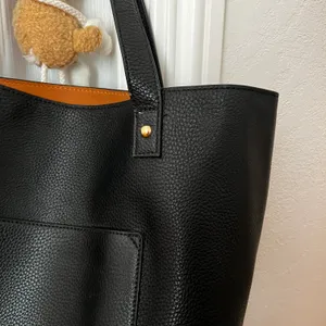 Madewell NWOT Faux Pebble Leather Black Shoulder Tote Bag Pocket At Front thumbnail 3