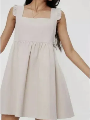 Nasty Gal Light Beige Square Neck Ruffle Strap Dress thumbnail 1