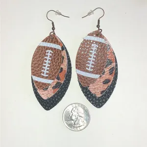 Football Print Layered Teardrop Earrings - Brown & Black thumbnail 3