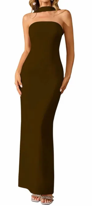 NEW Elegant Formal Bodycon Maxi Dress Halter Neck XS thumbnail 1