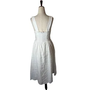 Quince European Linen Fit And Flare Midi Dress Women Small White Square Neck thumbnail 3