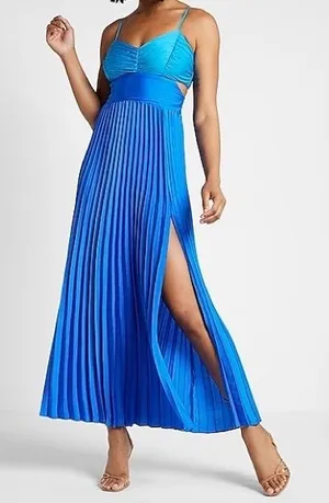 Express Pleated Maxi Blue Dress thumbnail 1