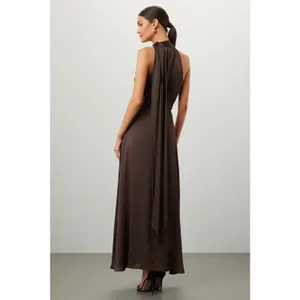 SACHIN & BABI Brown Sleeveless Tie Neck Banded Waist Kayla A-Line Gown Size 0 thumbnail 3
