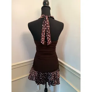 Vintage Y2K Taboo Brown Polka Dot Halter Ruffle Mini Dress Whimsygoth Fairycore thumbnail 6