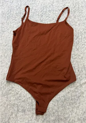 CALIA Womens Square Neck Thong Bodysuit Rust Brown Adjustable Straps Size M NWOT thumbnail 1