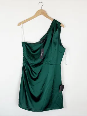 Lulus Love Me Tonight Satin One-Shoulder Mini Dress Green thumbnail 2