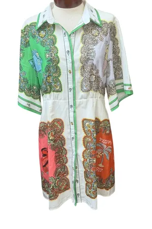 Boutique Button Down Shirt Dress NEW Size Medium Bold artsy Eclectic Resort thumbnail 1
