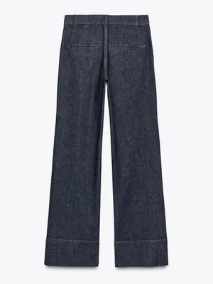 Zara Z1975 Bootcut Denim Pants Jeans Small Dark Wash Minimal Boho Western Chic thumbnail 6