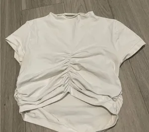 Zara White Ruched Short Sleeve Top thumbnail 1