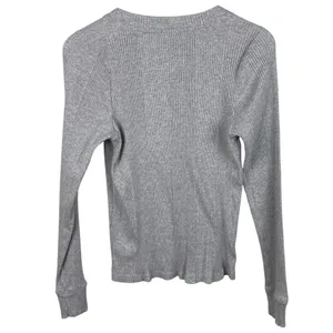 Aerie Women's Long Sleeve Thermal Henley Shirt Ribbed Knit Tee Grey Size XL thumbnail 2