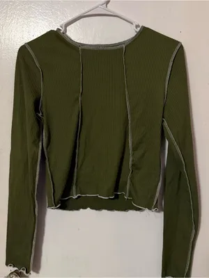 Olive Green Ribbed Seam-Detail Sweater thumbnail 1