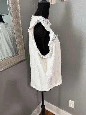 J.Crew smocked ruffle-sleeve embroidered Y2K babydoll cottage-core top size large. thumbnail 4