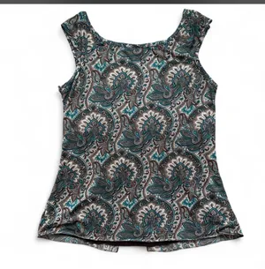 Agenda Y2K paisley babydoll tank top with teal, brown, and beige colors thumbnail 2