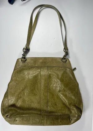 American Leather Co. Olive Green Tooled Genuine Leather Hobo Shoulder Bag thumbnail 1