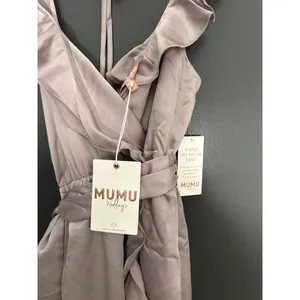 Show Me‎ Your MuMu NEW XXS Samantha Ruffle Wrap Dress Dusty Purple Luxe Satin thumbnail 8