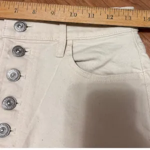 Banana Republic Button Fly Raw Hem Denim Pencil‎ Skirt Women 2P Cream Minimalist thumbnail 6