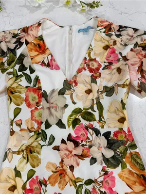 ANTONIO MELANI White Floral Midi Dress with Pink, Green & Yellow Accents thumbnail 6