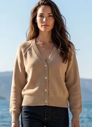 Offline by Aerie Tan Marl V-Neck Button Front Cardigan Sweater Thumbholes Medium thumbnail 1