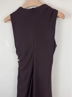 Zara Chocolate Brown Ruched Draped Sleeveless Bodycon Mini Dress Size L thumbnail 9