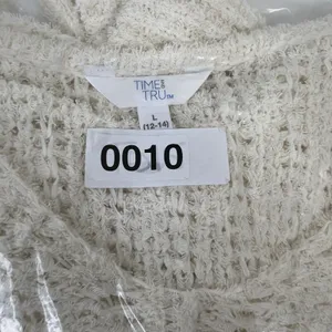 Time and Tru Large L 12-14 Tape Yarn Sweater Cream V-Neck Open Knit Pullover thumbnail 10