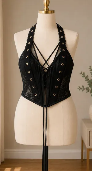 Victoria’s Secret Very Sexy Black Lace Boned Corset Bustier Top M DD Y2K thumbnail 1